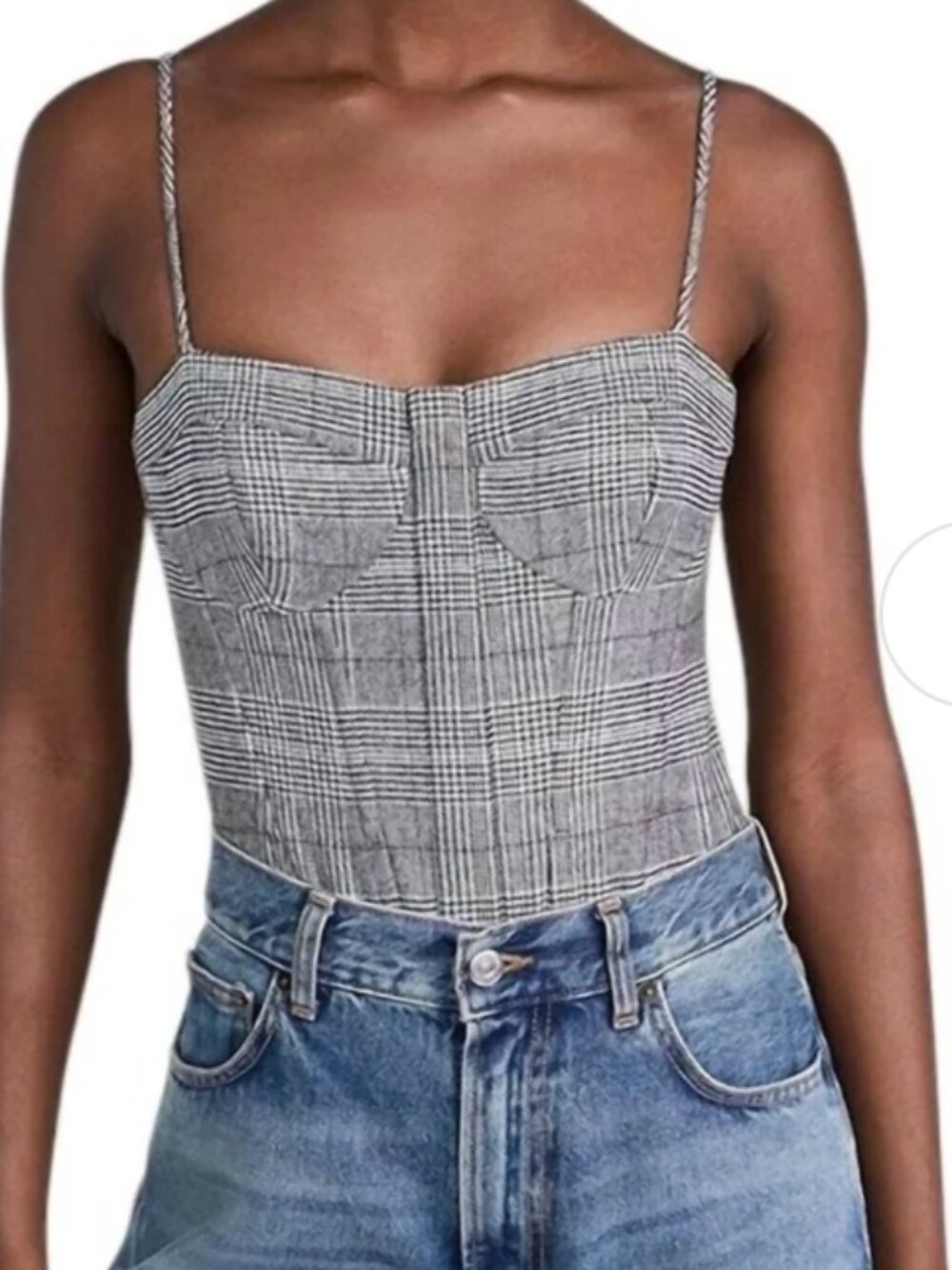 Cami NYC Monet Bodysuit Black Gray Plaid Size 2 Underwire Adjustable